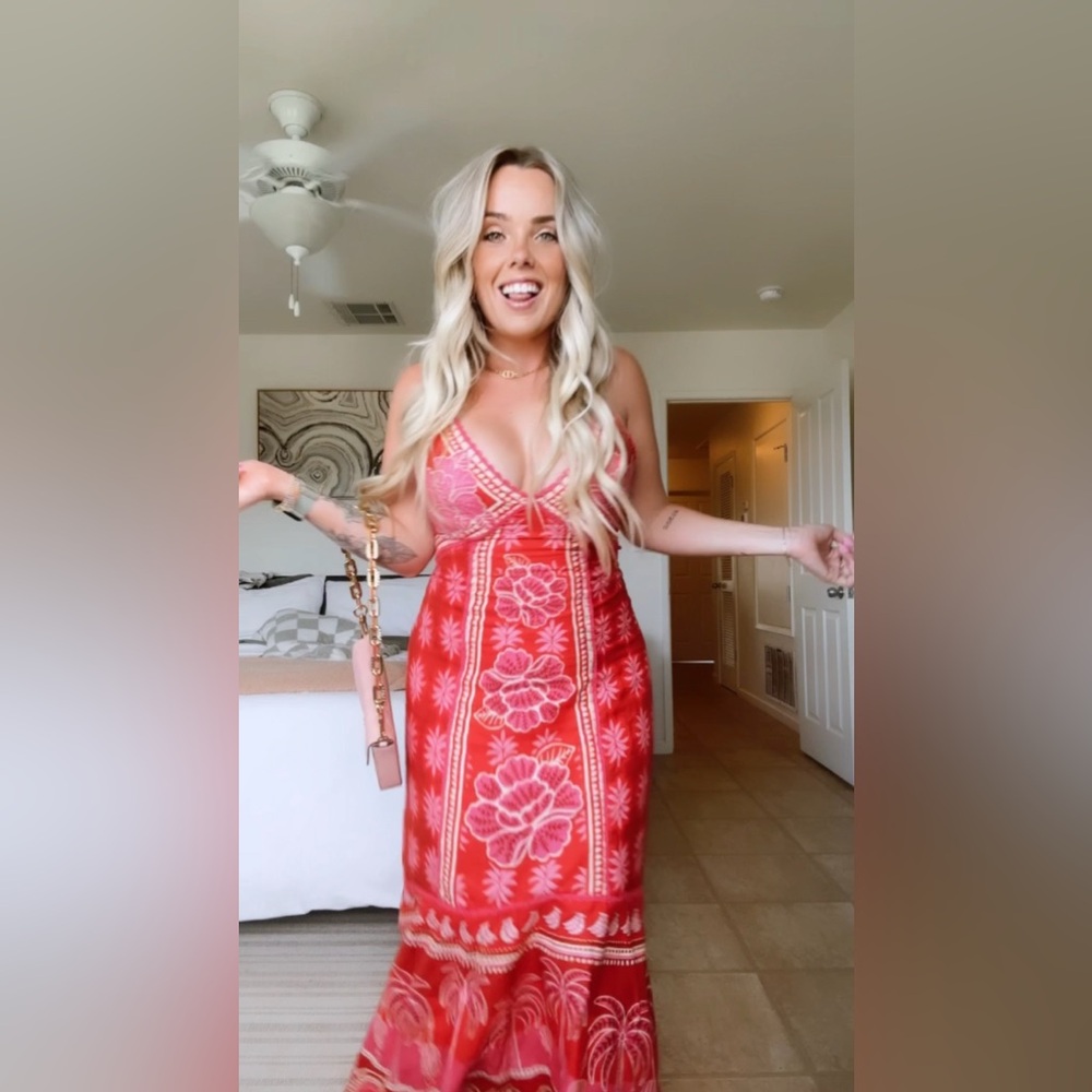 Farm Rio Summer Sunrise Embroidered Linen Maxi Dress